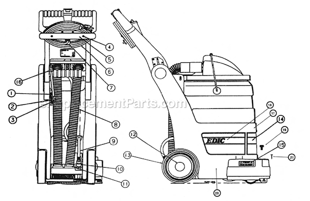 Page G Diagram and Parts List for FIVESTAR 411TR EDIC Carpet Cleaner