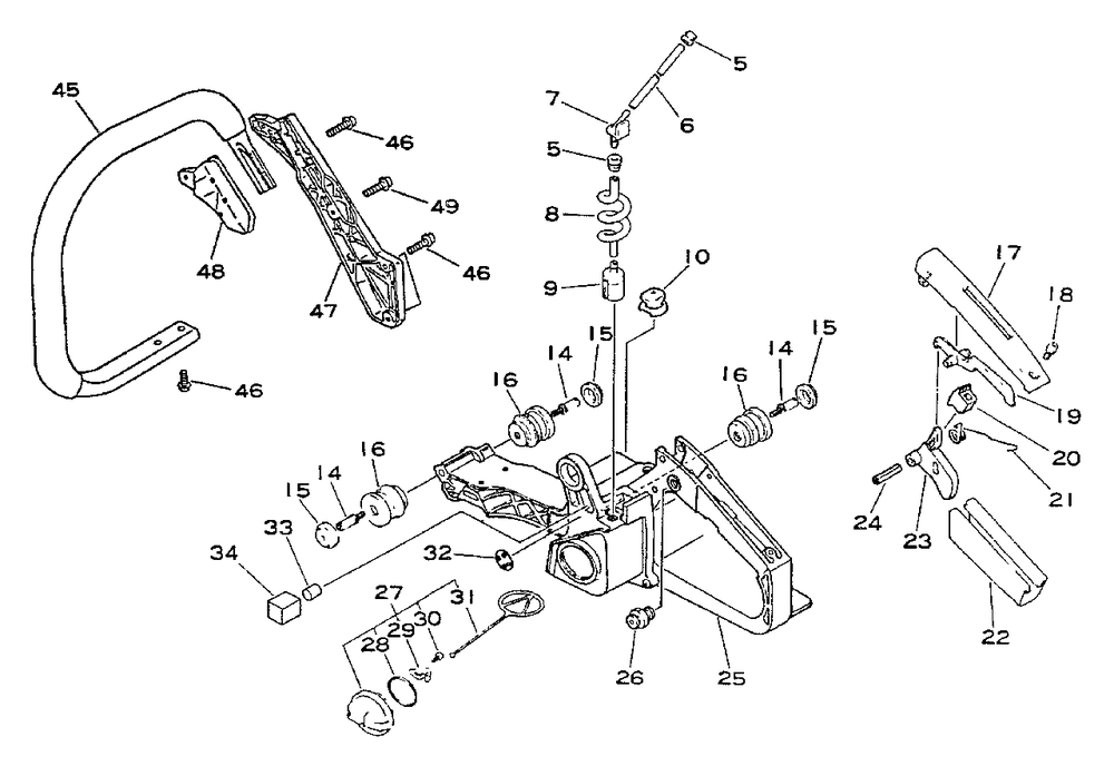 Handles, Fuel System Diagram and Parts List for CS-4600 0001001 - 0027191 Echo Chainsaw