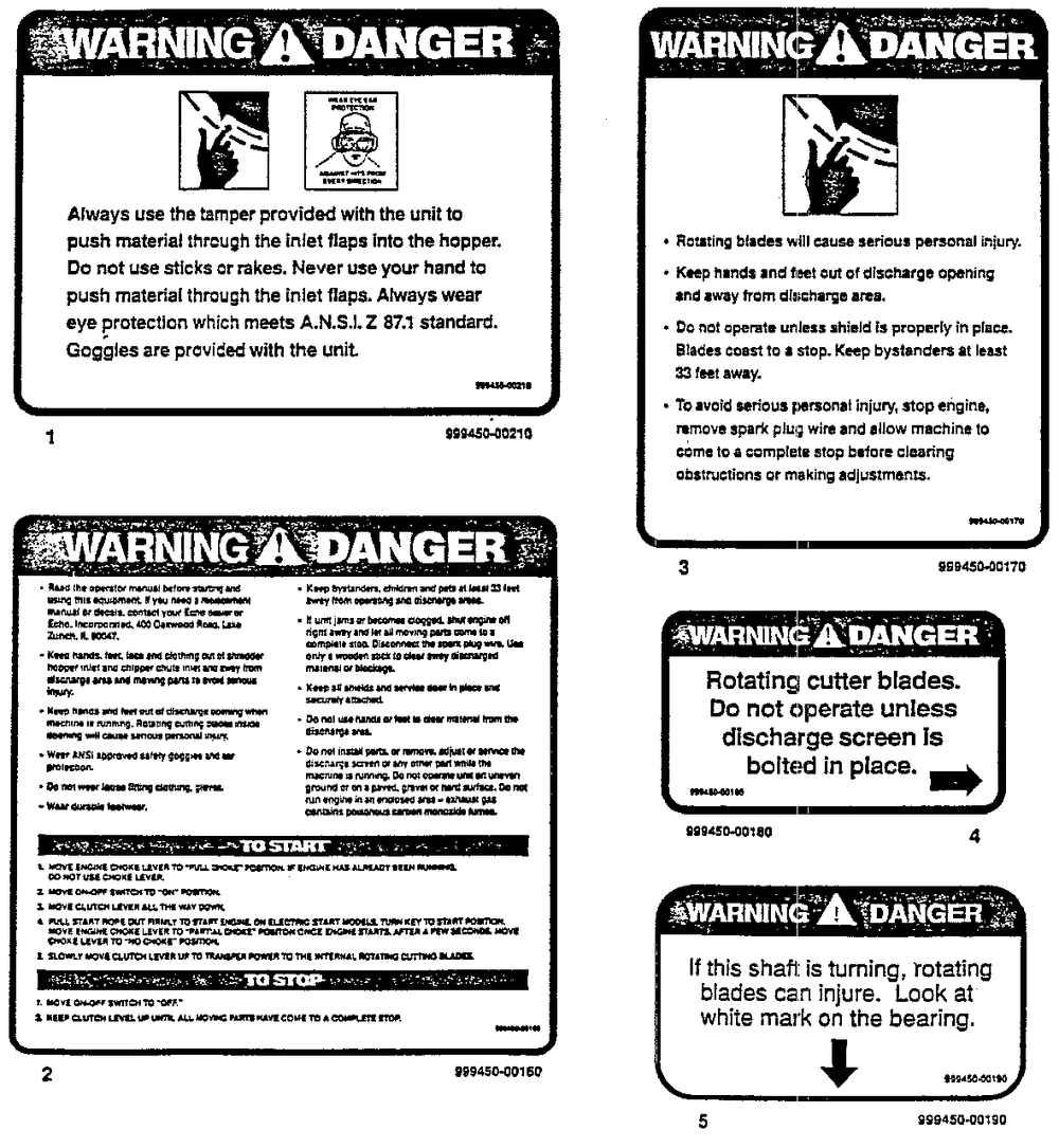 Decal Part 1 Diagram and Parts List for SH-8000 E081543 - E999999 Echo Chipper Shredder