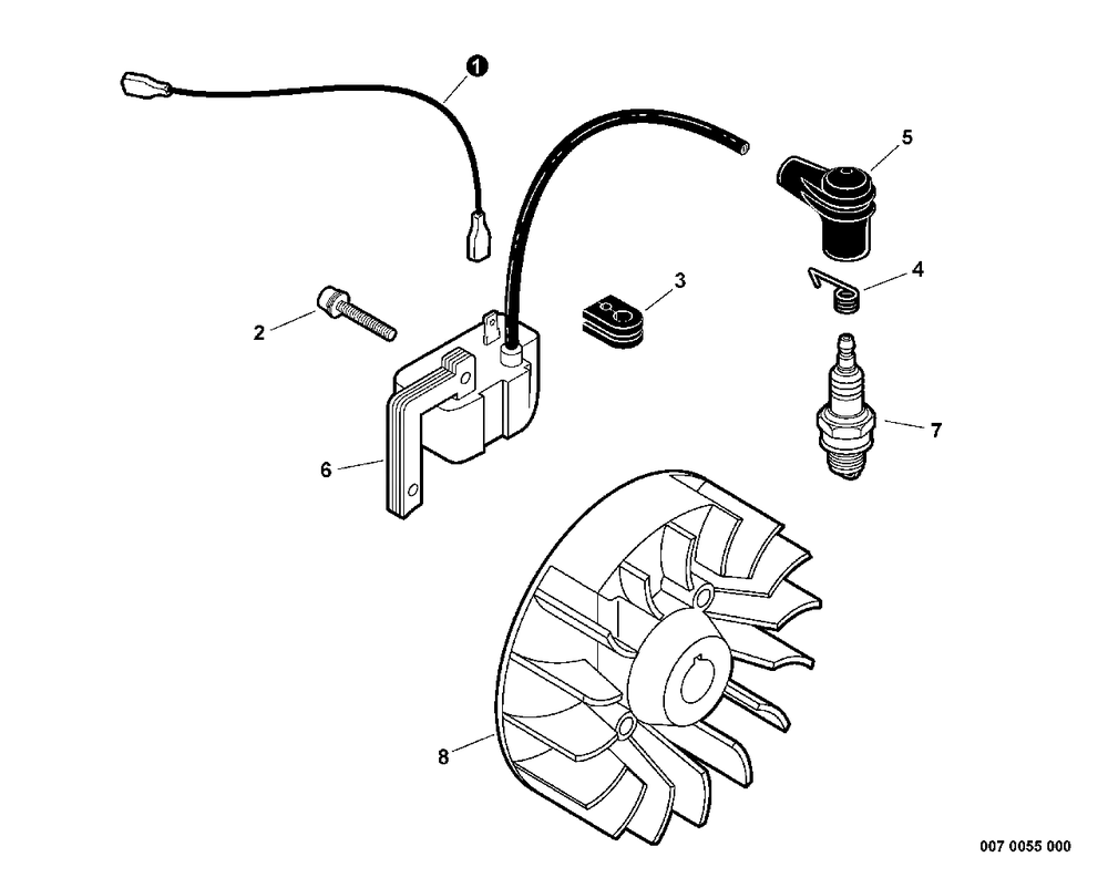Ignition Diagram and Parts List for SRM-22GESU S55822001001 - S55822999999 Echo Brush Cutter