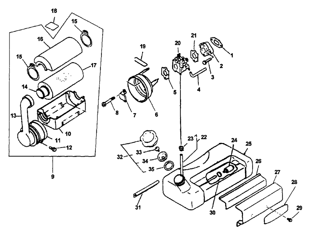 Intake, Air Filter, Fuel System Diagram and Parts List for PB-400E (Type 1E)(001001 - 509500) Echo Leaf Blower / Vacuum