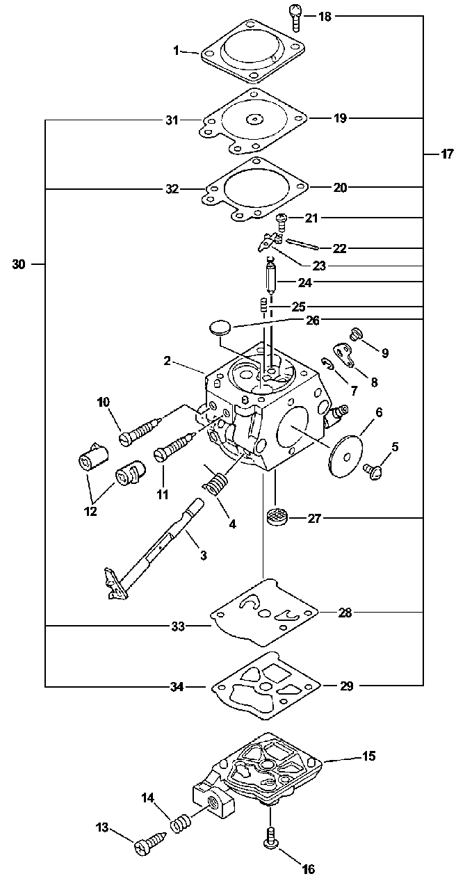 Carburetor Type 1 S/N: 056484up, Type 1e Diagram and Parts List for CS-3000 (Type 1)(00001001 - 99999999) Echo Chainsaw