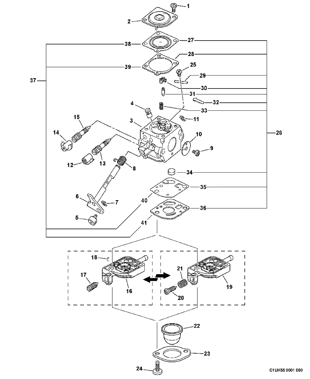 Carburetor -- C1u-K55 Diagram and Parts List for WP-1000 (Type 1E)(W15103001001 - W15103999999) Echo Water Pump