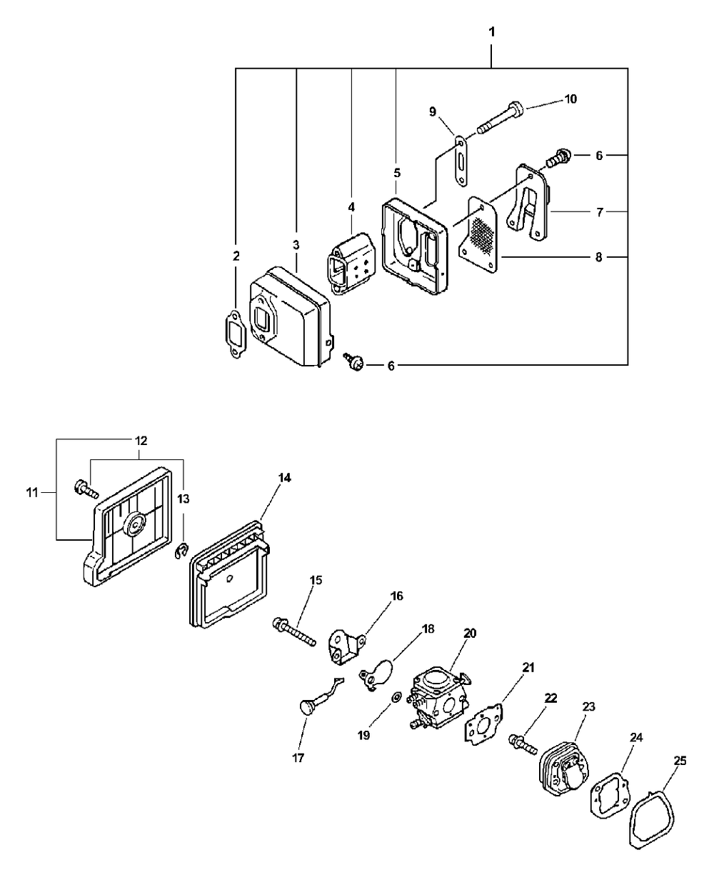 Intake, Exhaust Diagram and Parts List for CS-3000 (Type 1)(00001001 - 99999999) Echo Chainsaw
