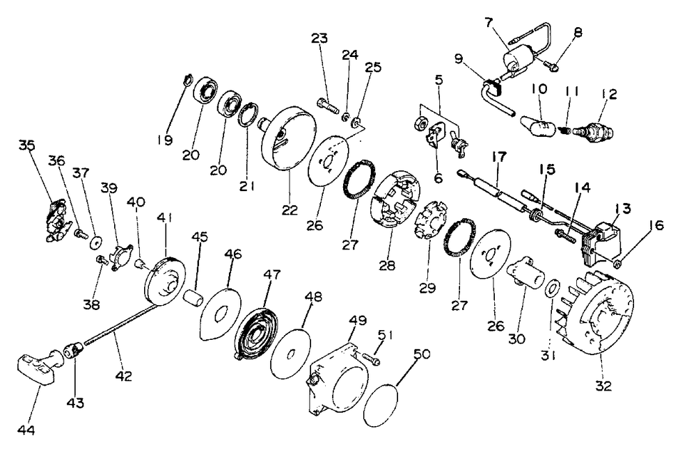 Clutch, Ignition, Starter Diagram and Parts List for SRM-400 AE Version Echo Trimmer