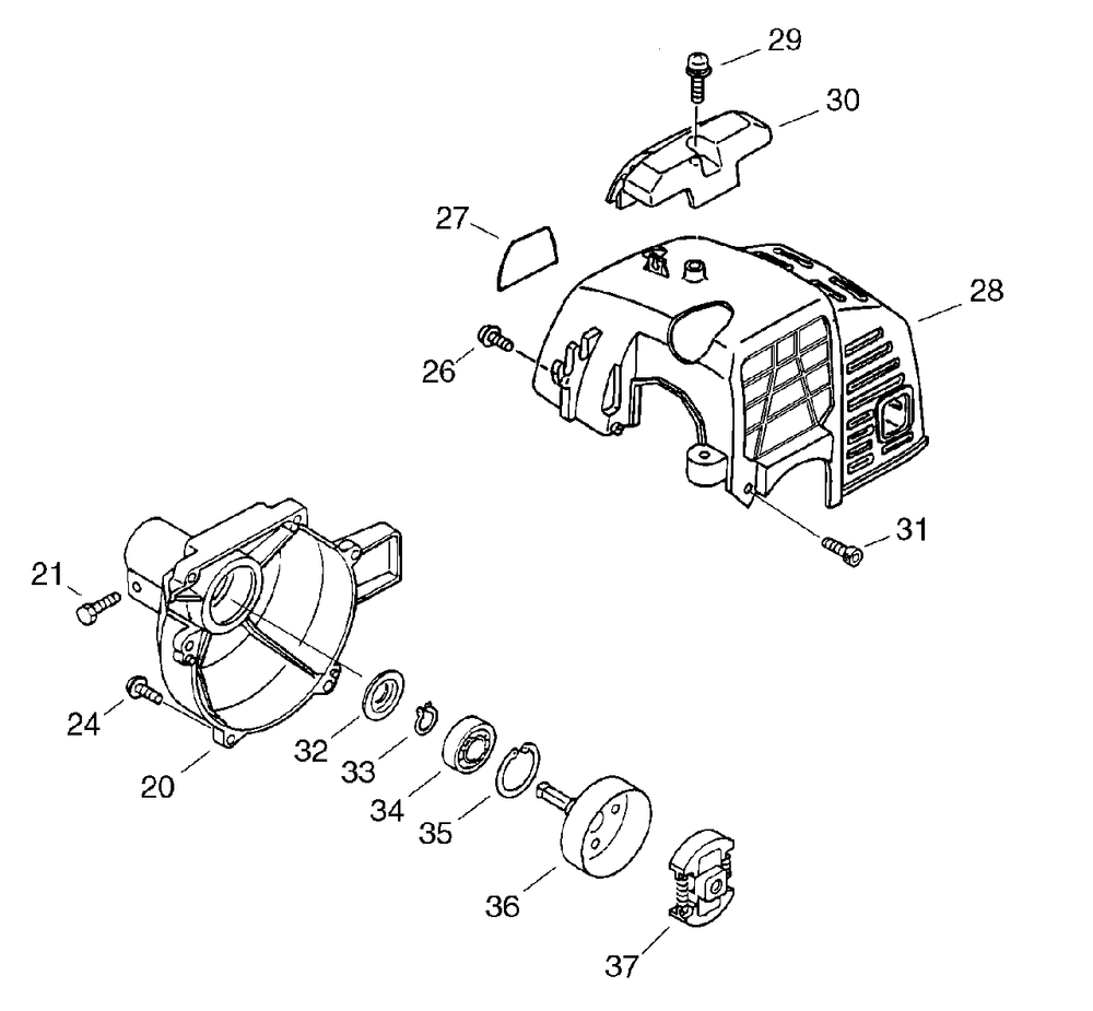 Fan Case, Engine Cover Diagram and Parts List for PPT-2400 (Type 1E)(E14536001001 - E14536999999) Echo Pole Saw