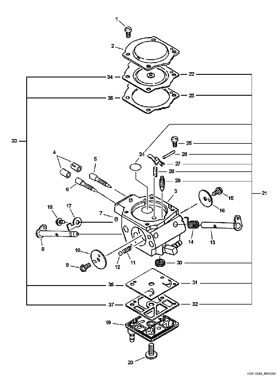Carburetor Diagram and Parts List for CS-8000 Type 1E Echo Chainsaw