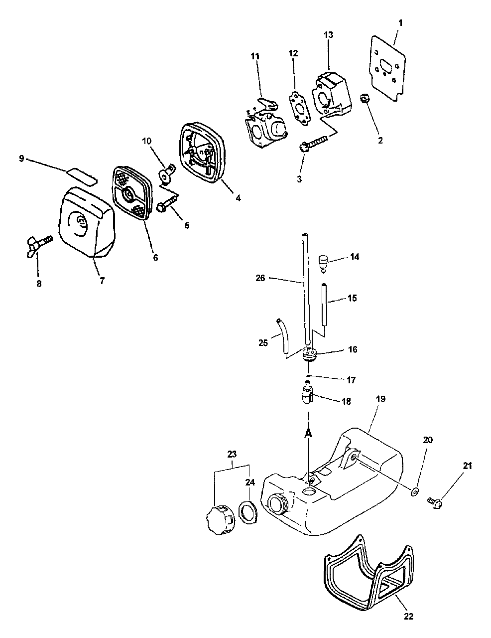 Intake, Air Filter, Fuel System Diagram and Parts List for PPF-2110 001001 - 506099 Echo Pole Saw