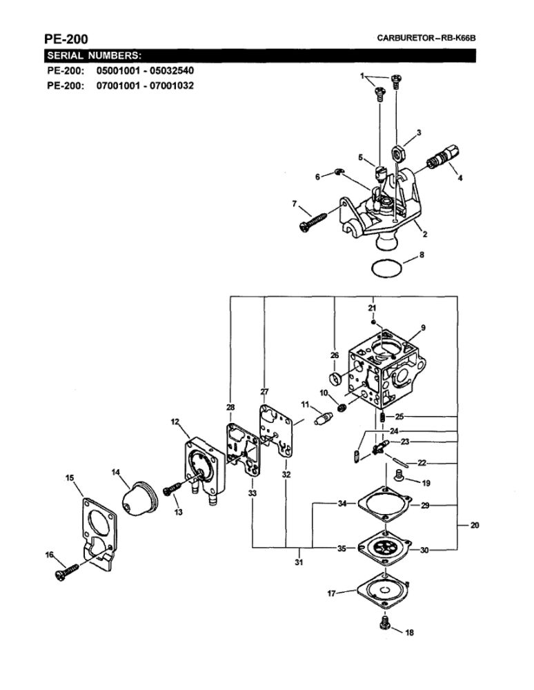 Carburetor 2 Diagram and Parts List for PE-200 07001001-07999999 Echo Edger