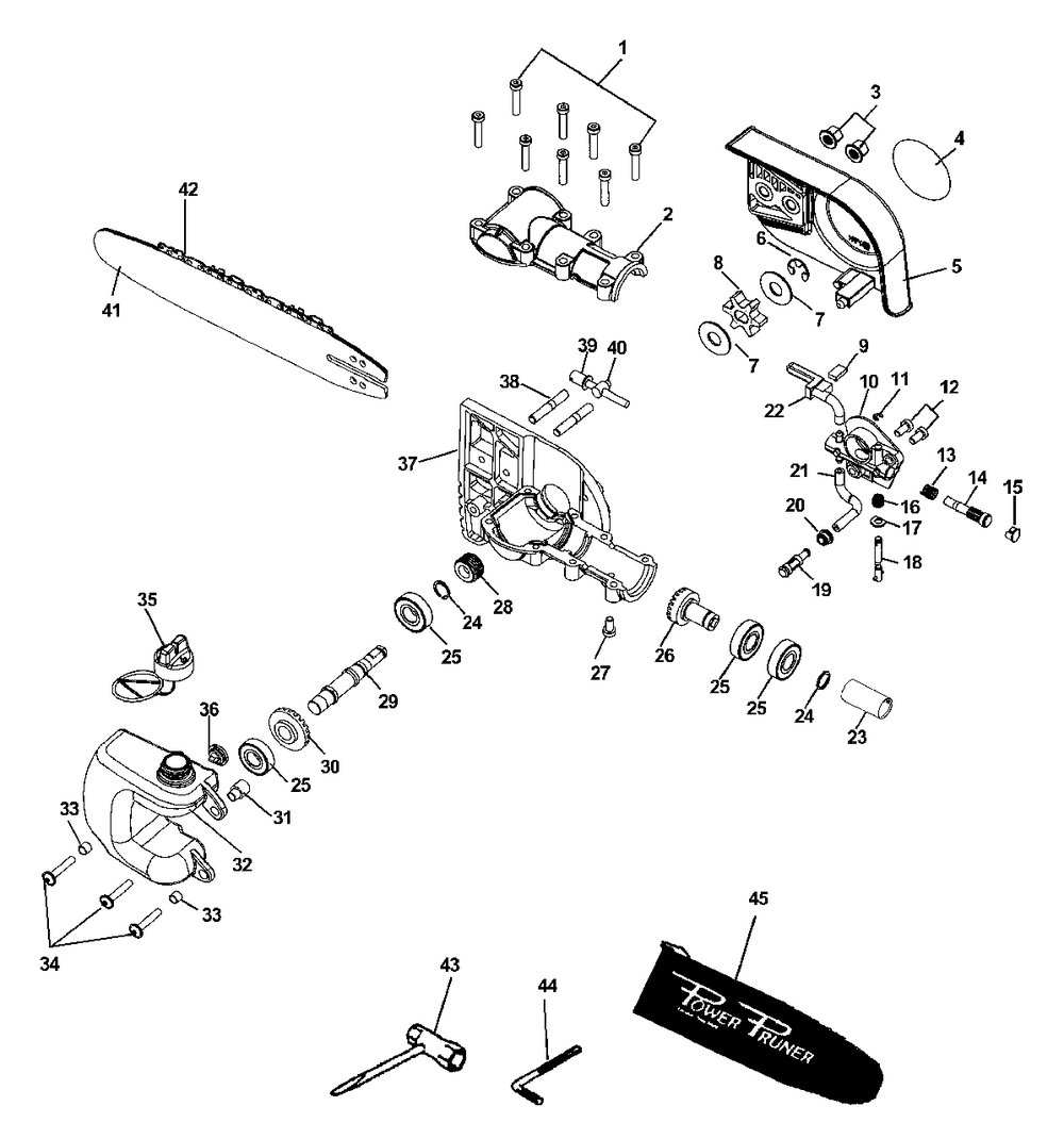 Gearcase, Guide Bar, Saw Chain, Auto Oiler, Tools Diagram and Parts List for PPSR-2122 505000 - 999999 Echo Pole Saw