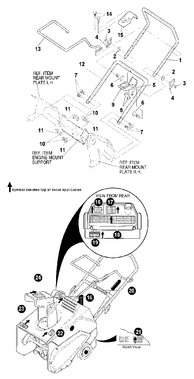 Handle Assembly, Decals Diagram and Parts List for ST-5000E Type 1E Echo Snow Blower