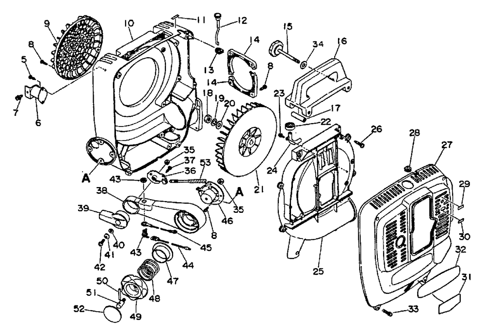 Fan, Housings, Handle, Throttle Diagram and Parts List for PB-300E 0049617 - 9999999 Echo Leaf Blower / Vacuum