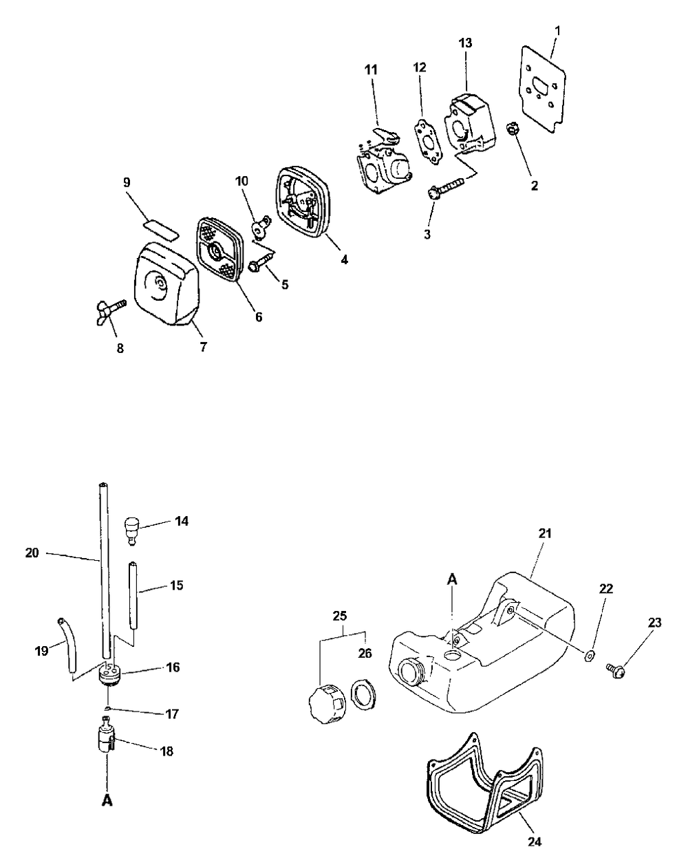 Intake, Air Filter, Fuel System Diagram and Parts List for PPSR-2122 505000 - 999999 Echo Pole Saw