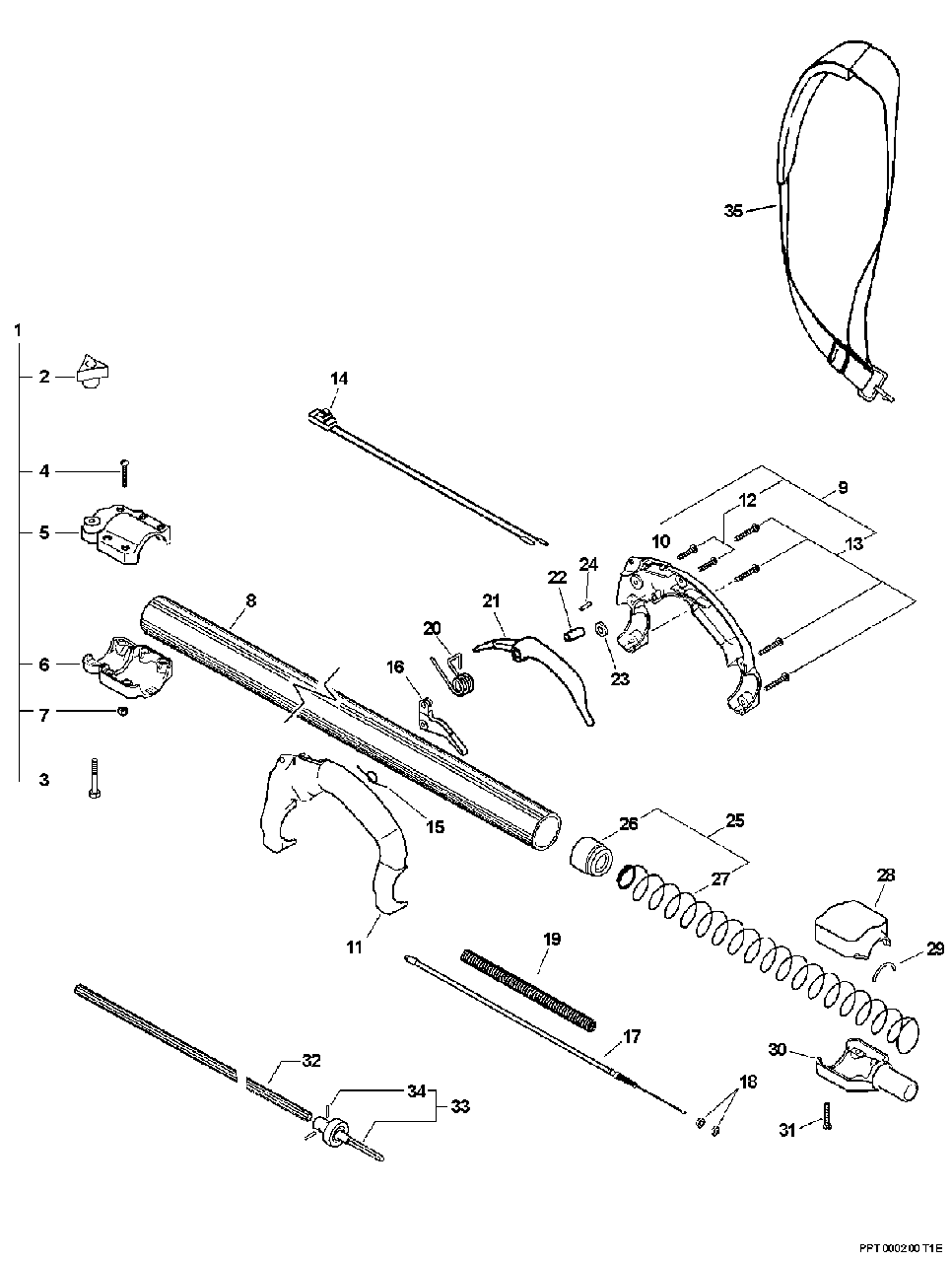 Handle, Ignition Switch, Throttle Cable, Driveshaft S/N: 505900 - 999999 Diagram and Parts List for PPT-2400  Echo Pole Saw