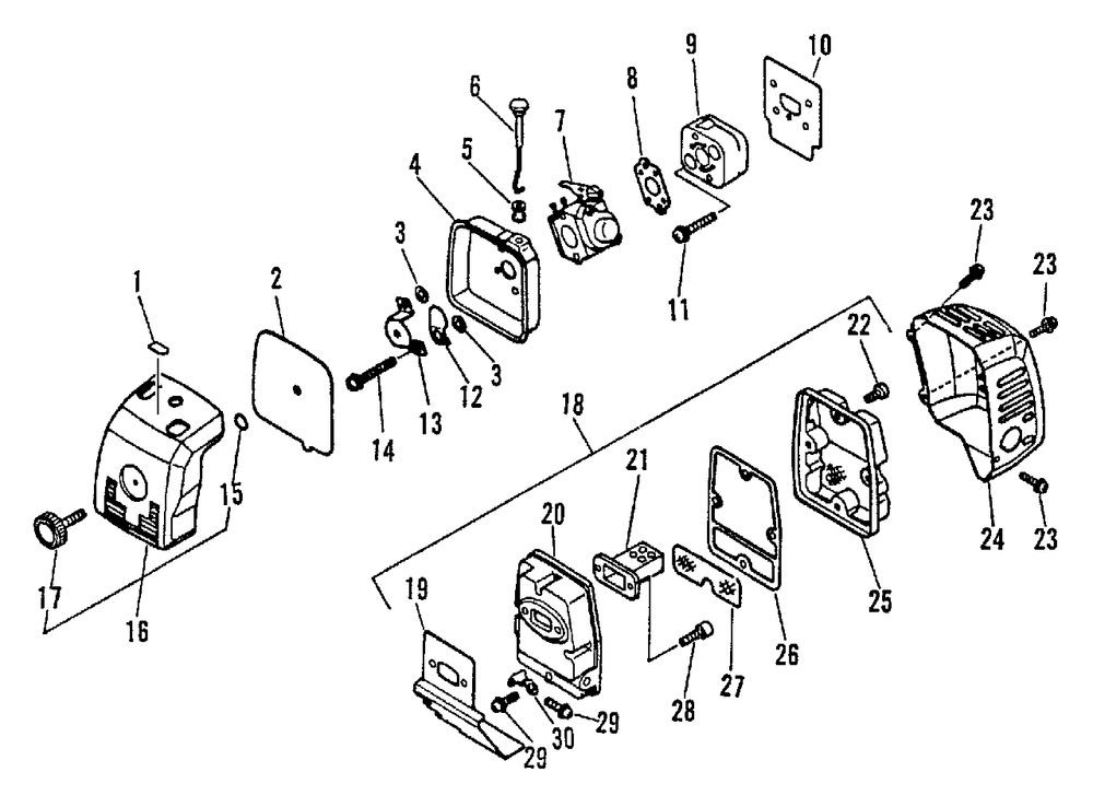 Intake, Exhaust, Air Cleaner Diagram and Parts List for SRM-2501 043001 - 061968 Echo Trimmer