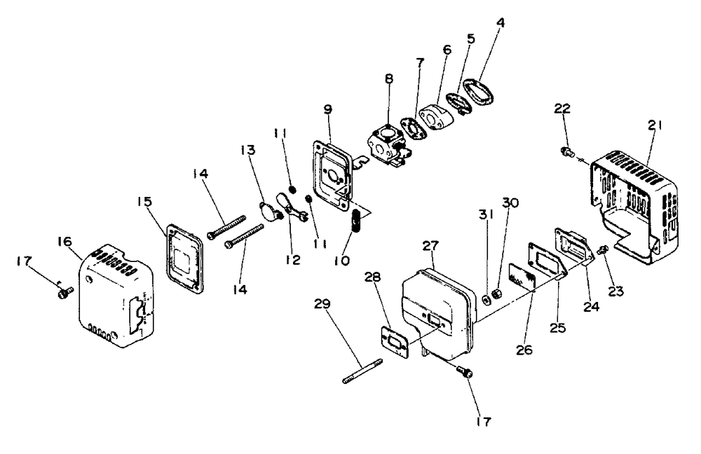 Intake, Exhaust, Air Cleaner Diagram and Parts List for SRM-400 BE Version Echo Trimmer