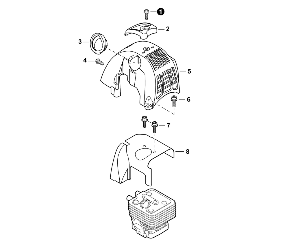 Engine Cover Diagram and Parts List for SRM-266 U54313001001 - U54313999999 Echo Trimmer