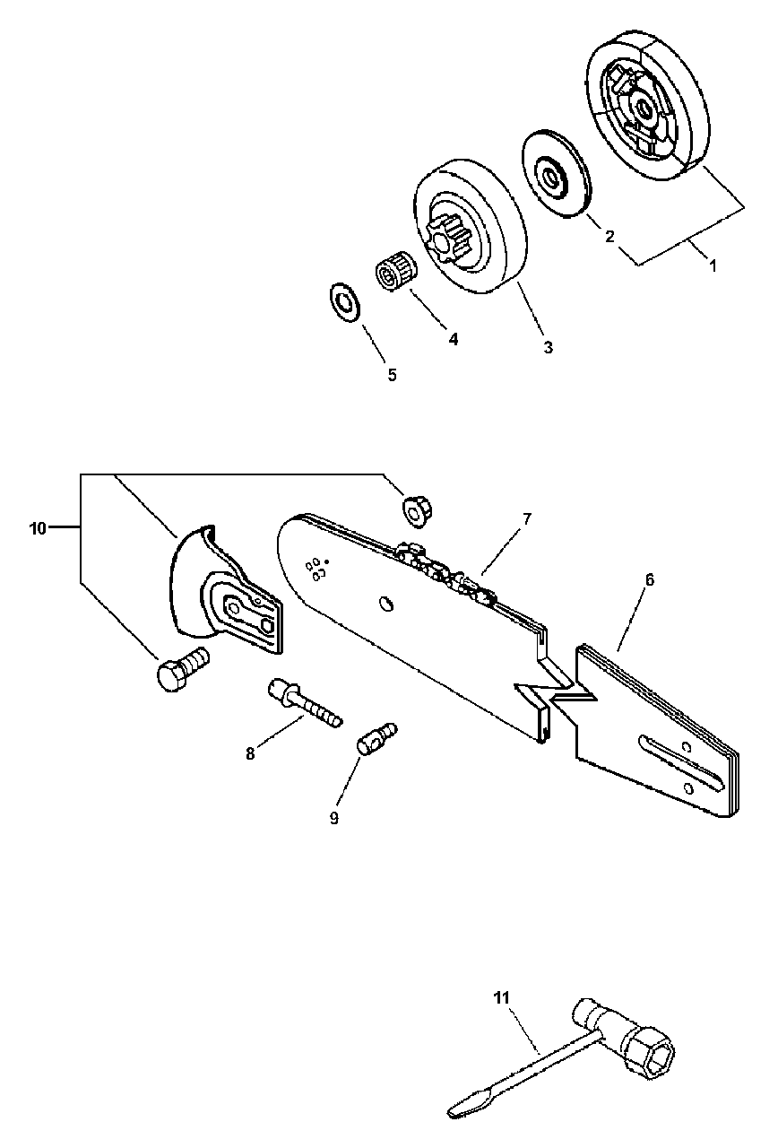 Clutch Assembly, Bar And Chain, Tools Diagram and Parts List for CS-3000 (Type 1)(00001001 - 99999999) Echo Chainsaw