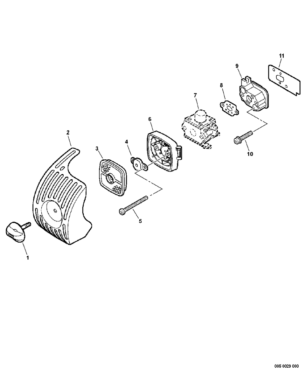 Intake Diagram and Parts List for SRM-251 08001001 - 08999999 Echo Trimmer