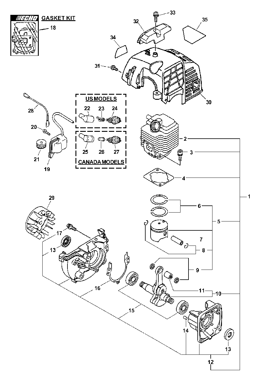 Engine, Ignition, Cylinder Cover S/N: 505900 - 999999 Diagram and Parts List for PPT-2400  Echo Pole Saw