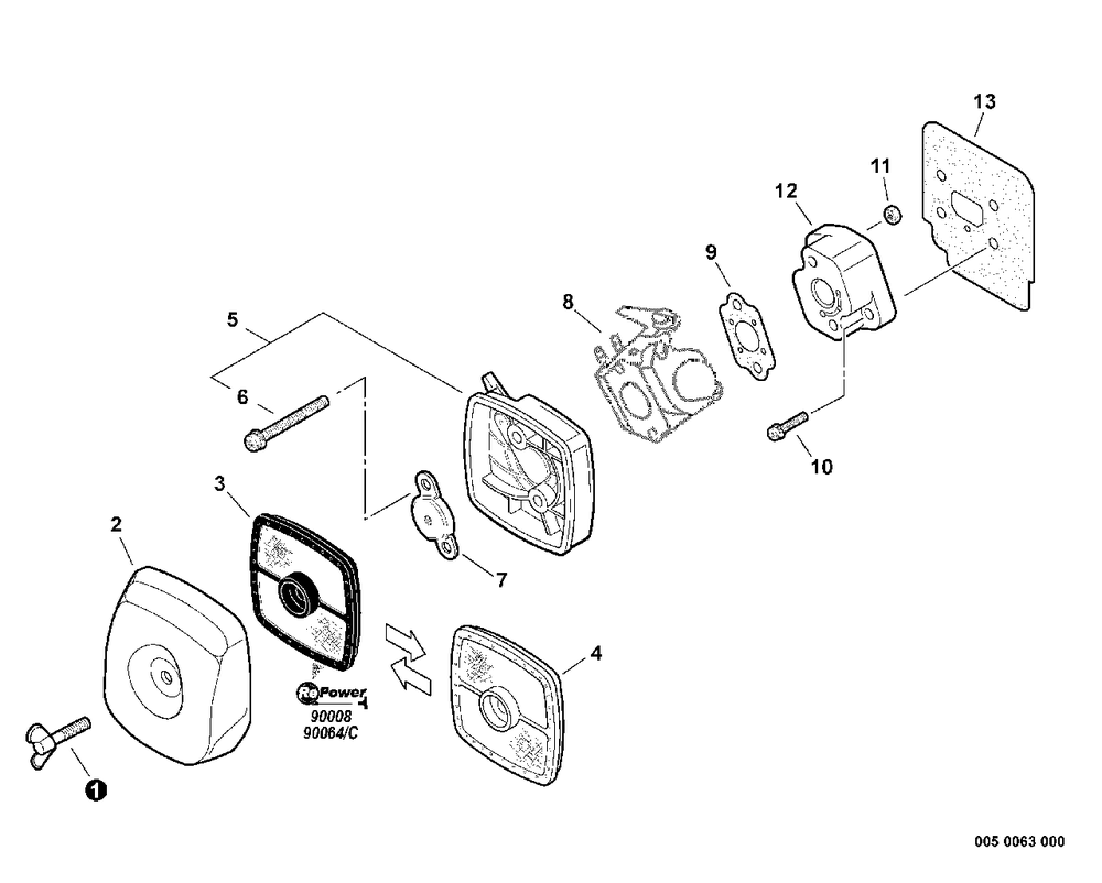 Intake Diagram and Parts List for WP-1000 (Type 1E)(W15103001001 - W15103999999) Echo Water Pump