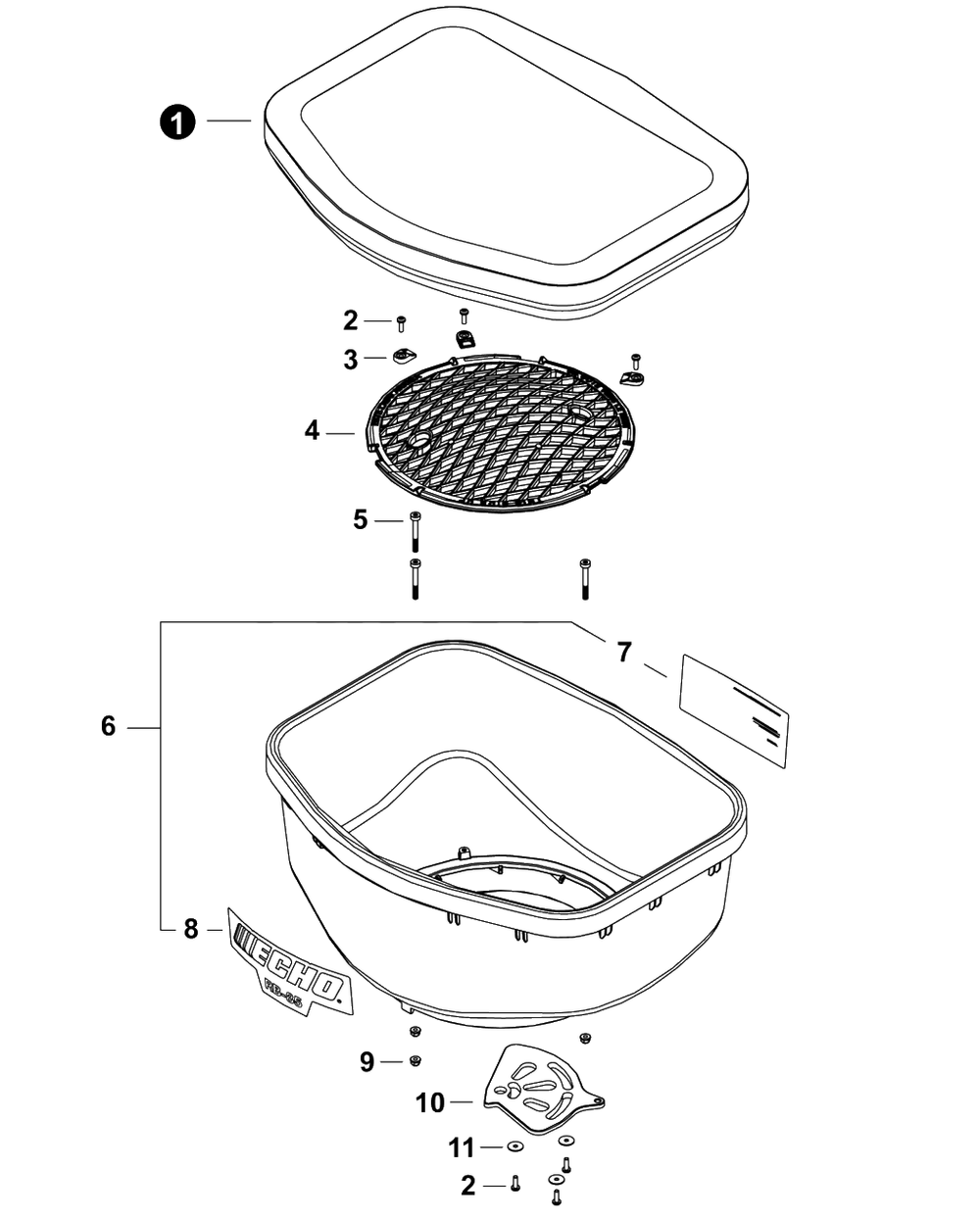 Hopper Diagram and Parts List for RB-85 N30700001001 - N30700999999 Echo Spreader
