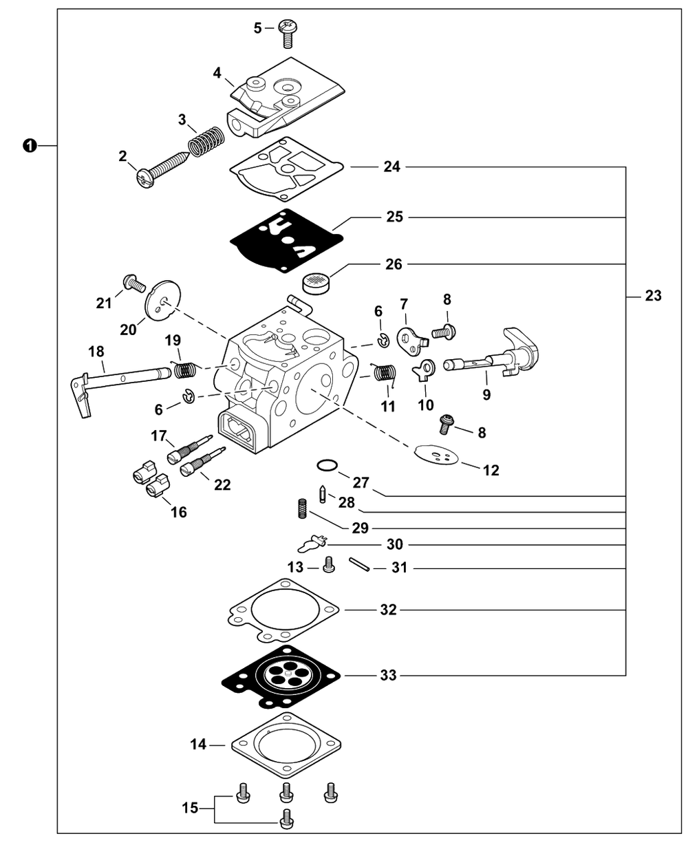 Carburetor Diagram and Parts List for CS-2511T C80115001001 - C80115999999 Echo Chainsaw