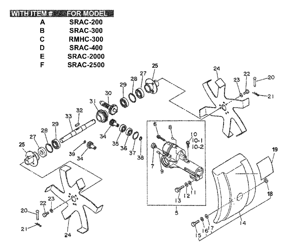 Cultivator Attachment Diagram and Parts List for SRAC-400 99922203736 Echo Tiller