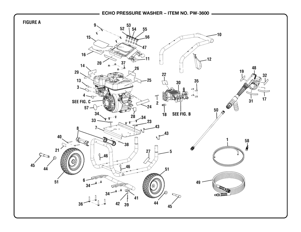 Figure A Diagram and Parts List for PW-3600 (Revision 03)(090079438)(2020-05) Echo Pressure Washer