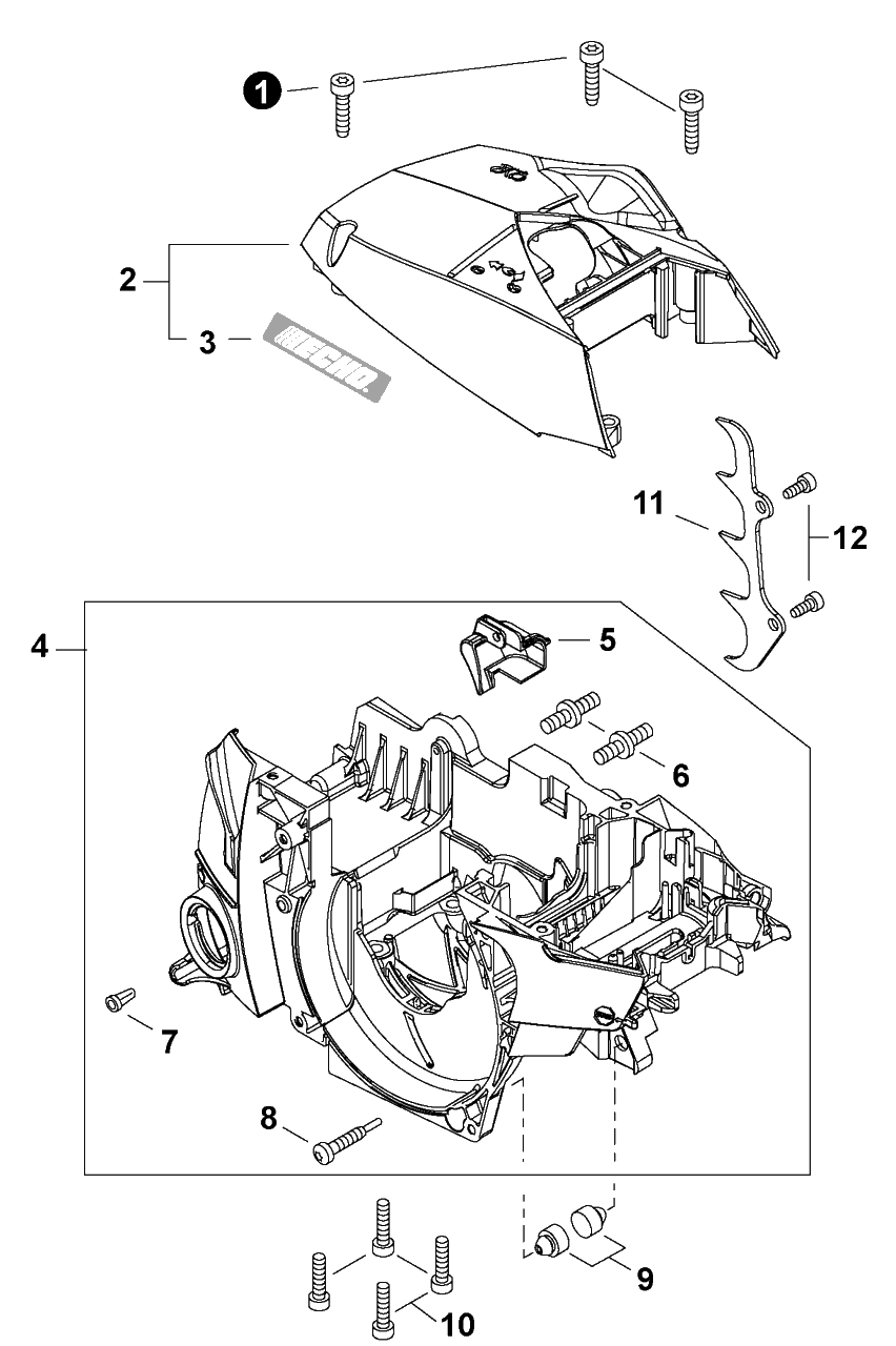 Engine Cover Diagram and Parts List for CS-4920 C92115001001 - C92115999999 Echo Chainsaw