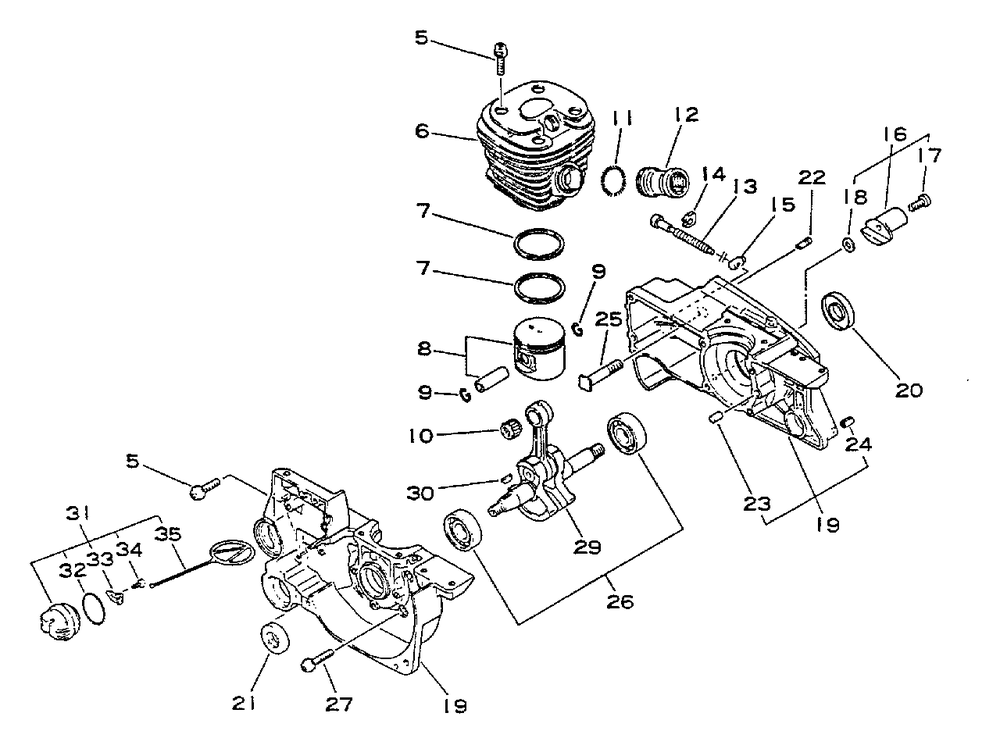 Engine, Crankcase Diagram and Parts List for CS-4600 0001001 - 0027191 Echo Chainsaw
