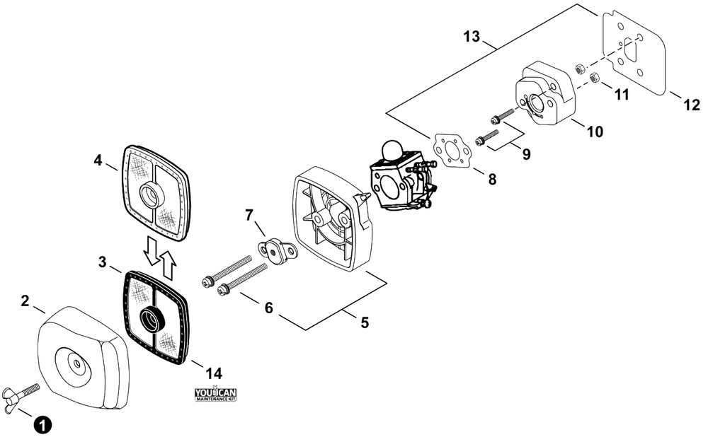 Intake Diagram and Parts List for TC-210 E14714001001 - E14714999999 Echo Tiller
