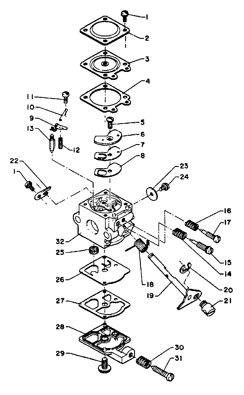 Carburetor Diagram and Parts List for SRM-140 D Version Echo Trimmer