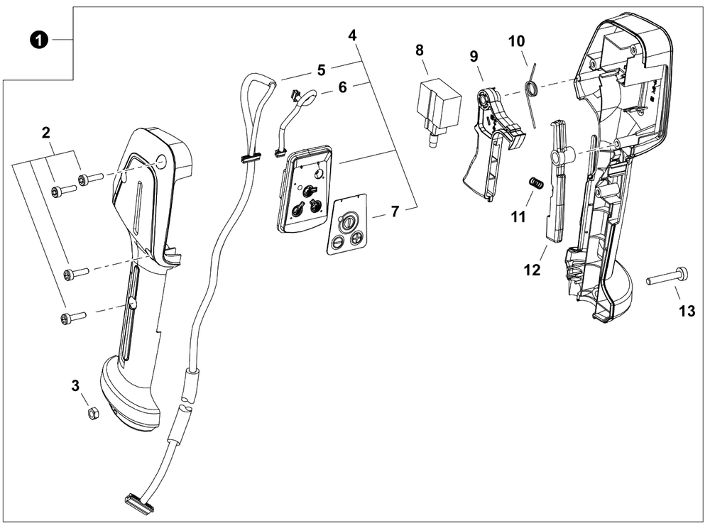 Control Handle Diagram and Parts List for DSRM-2600U U56500001001 - U56500999999 Echo Charger