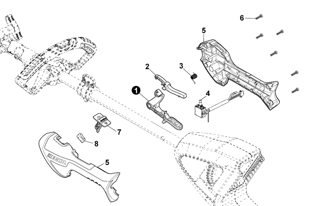 Control Handle Diagram and Parts List for DPAS-2100SB 404PAS000001 - 404PAS999999 Echo Trimmer