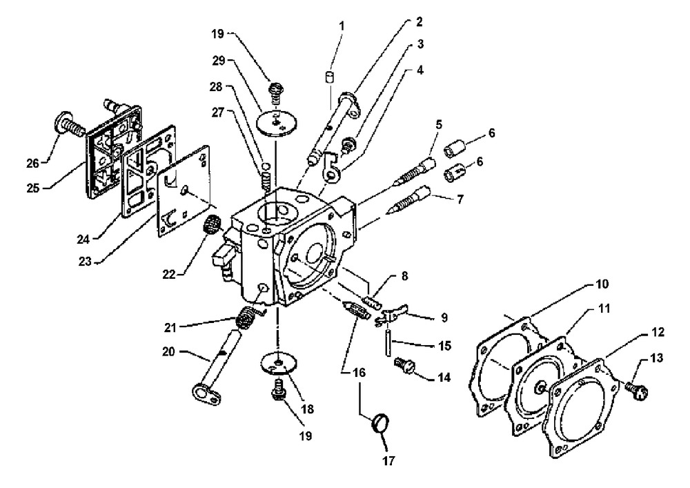 Carburetor Diagram and Parts List for CS-6700 Type 1E Echo Chainsaw