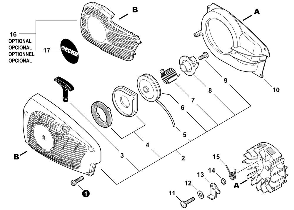 Recoil Starter Diagram and Parts List for CS-355T C85015001001 - C85015999999 Echo Chainsaw