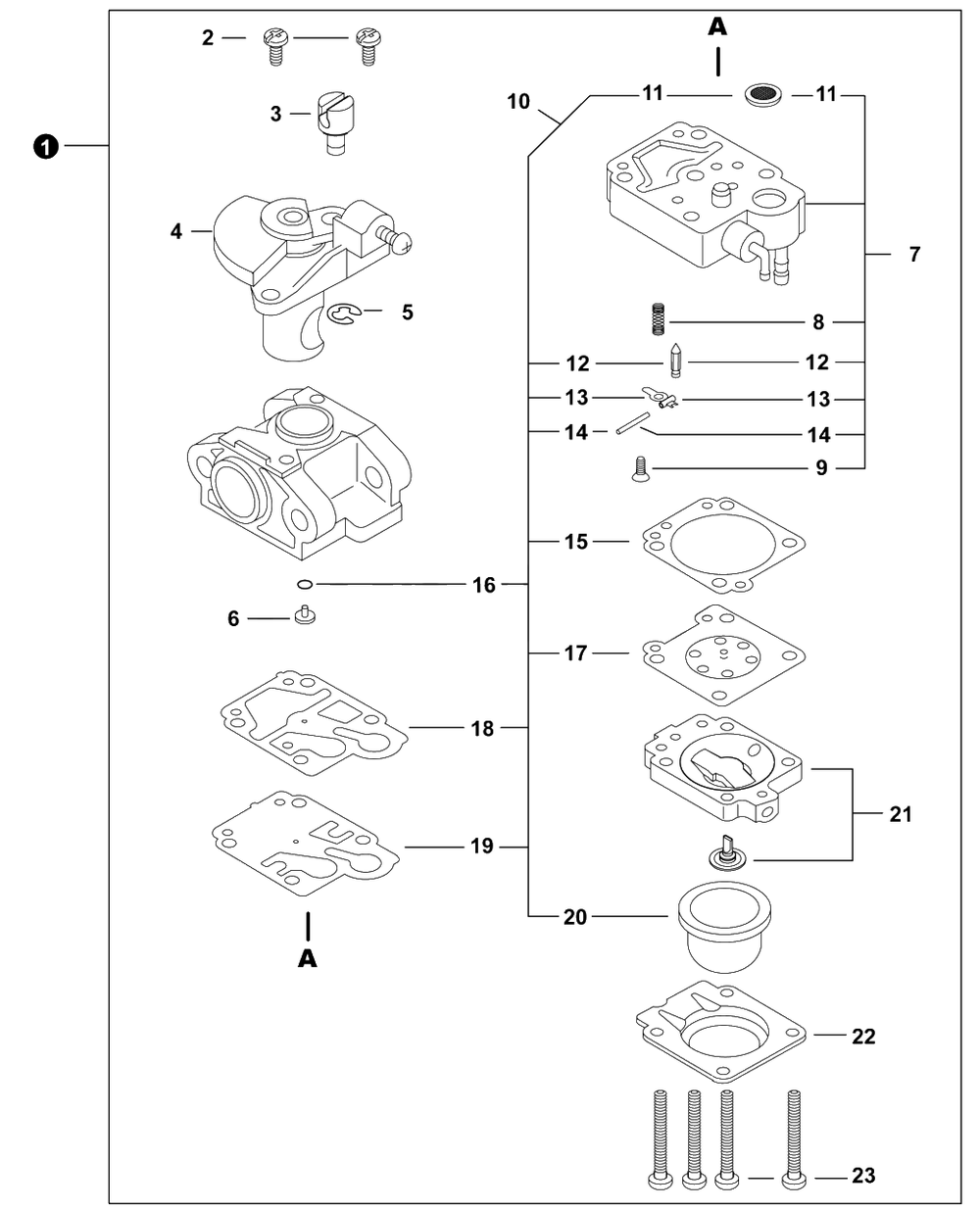 Carburetor Diagram and Parts List for GT-22GES U54026001001 - U54026999999 Echo Trimmer