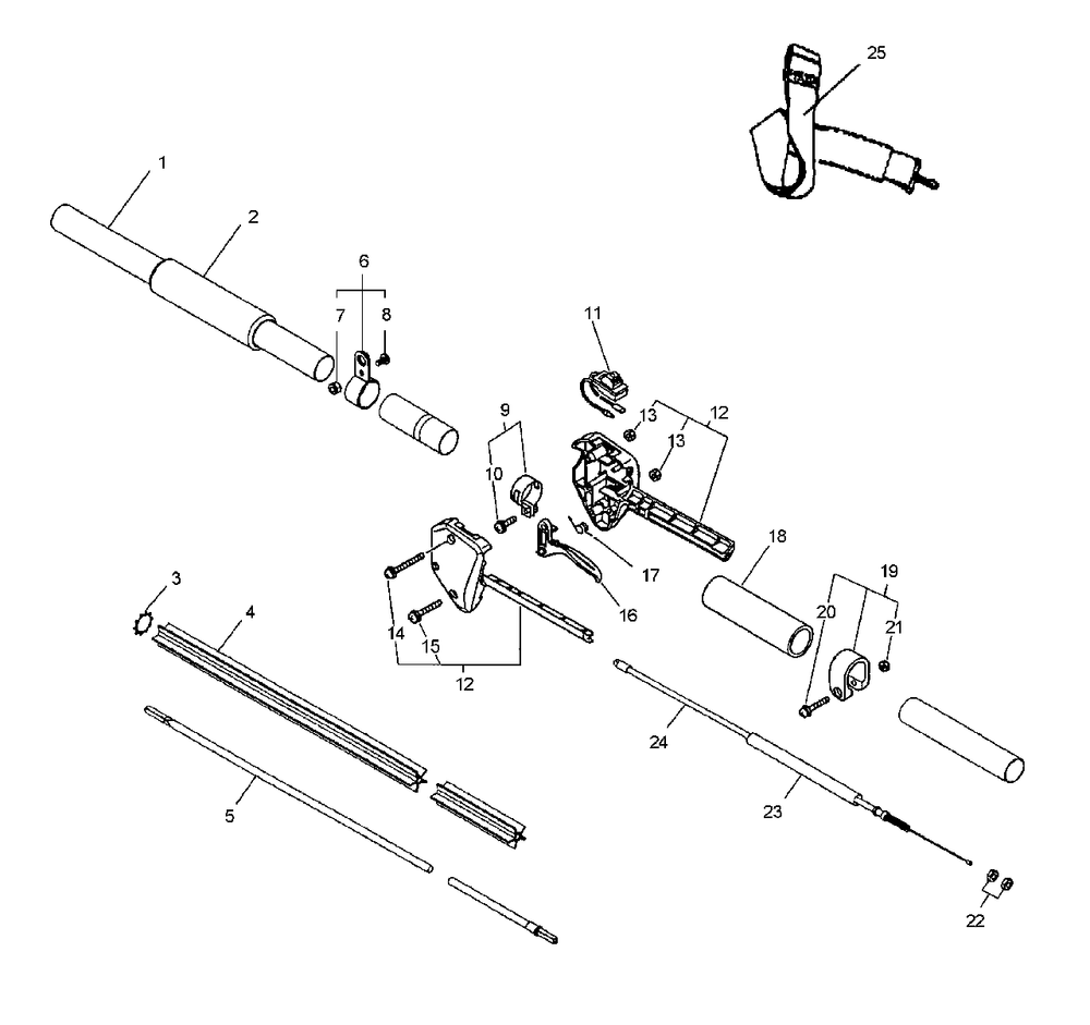 Driveshaft, Handle, Harness, Stop Switch, Throttle Diagram and Parts List for PPF-2100 001001 - 506099 Echo Pole Saw