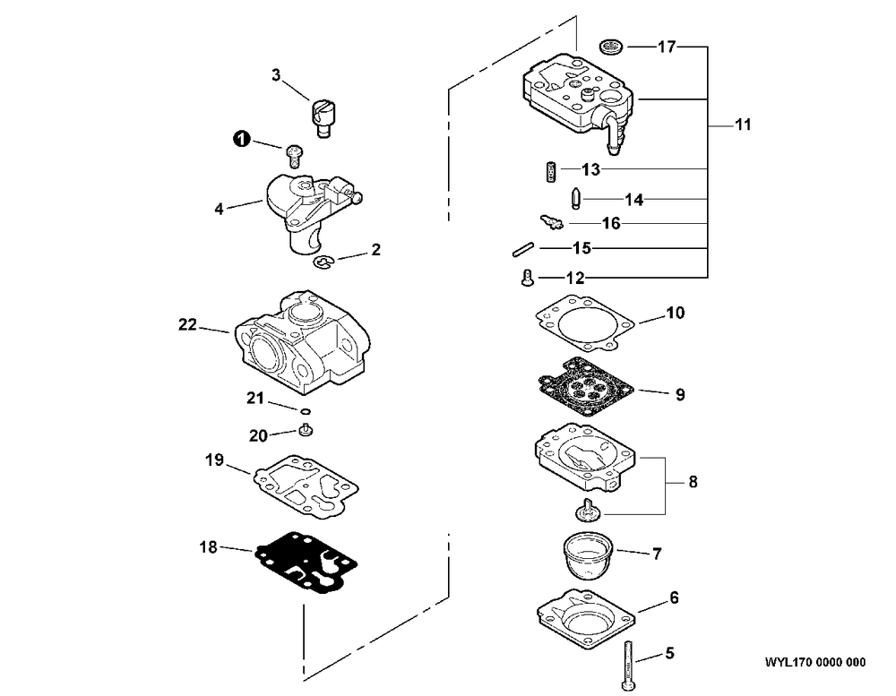 Carburetor -- Wyl-170 Diagram and Parts List for SRM-22GESU S55822001001 - S55822999999 Echo Brush Cutter