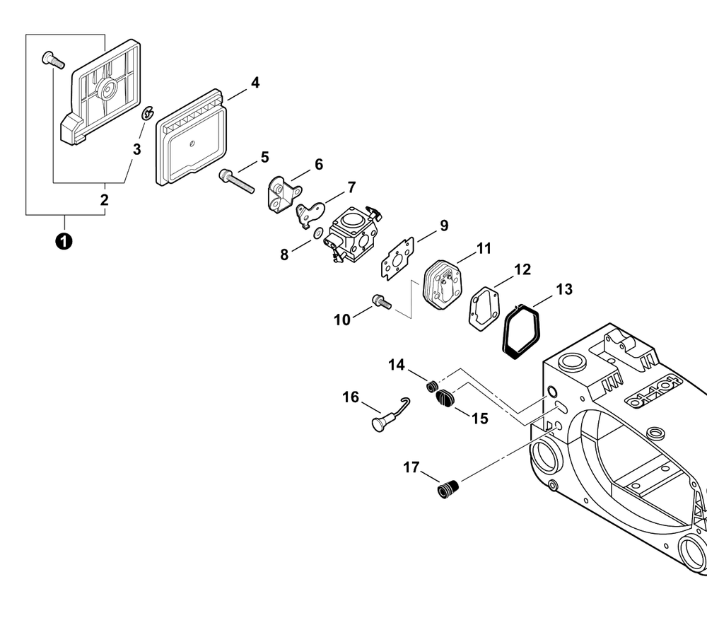 Intake Diagram and Parts List for CS-303T C83829001001 - C83829999999 Echo Chainsaw