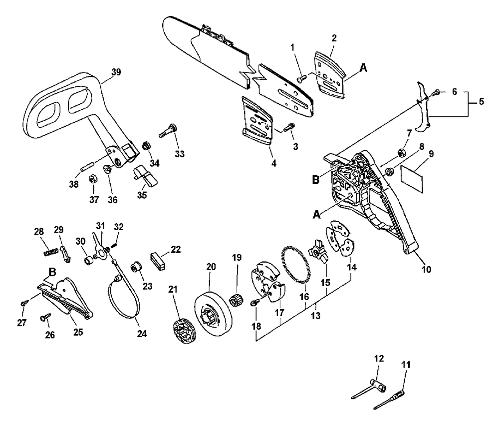 Clutch Assembly., Cutting Attachment, Chain Brake Diagram and Parts List for CS-6700 Type 1E Echo Chainsaw