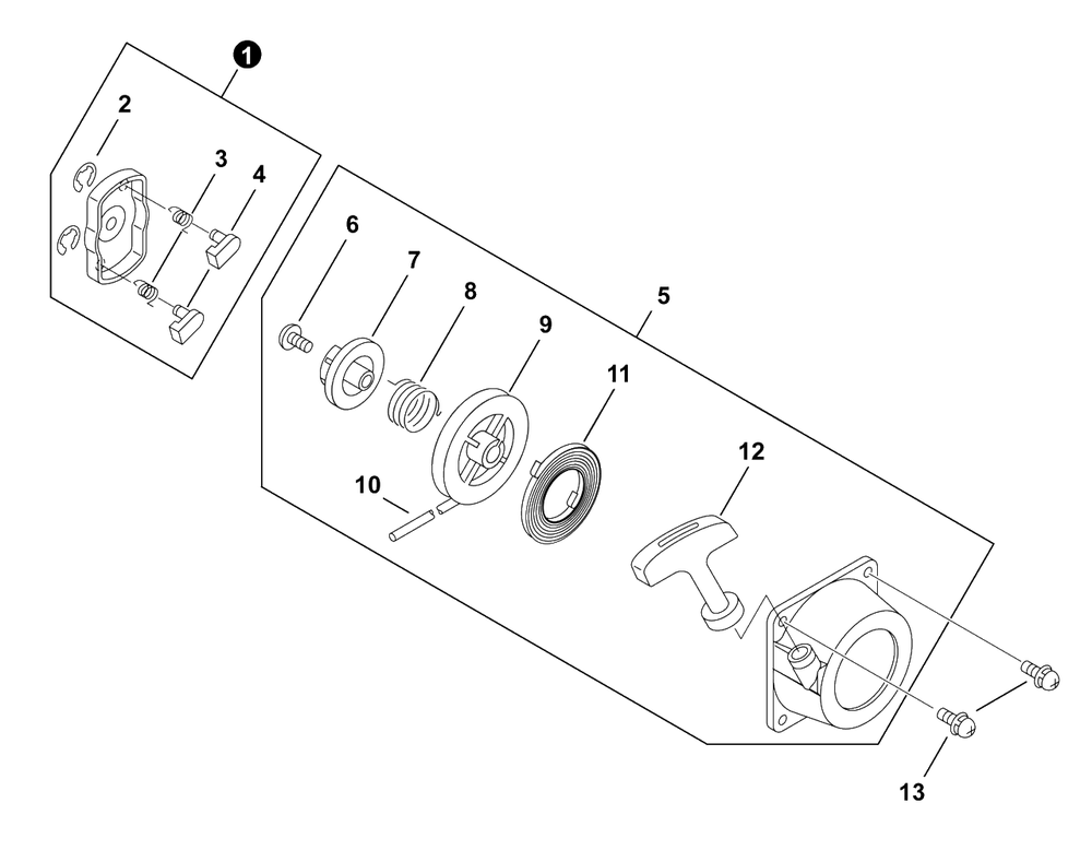 Recoil Starter Diagram and Parts List for GT-22GES U54026001001 - U54026999999 Echo Trimmer