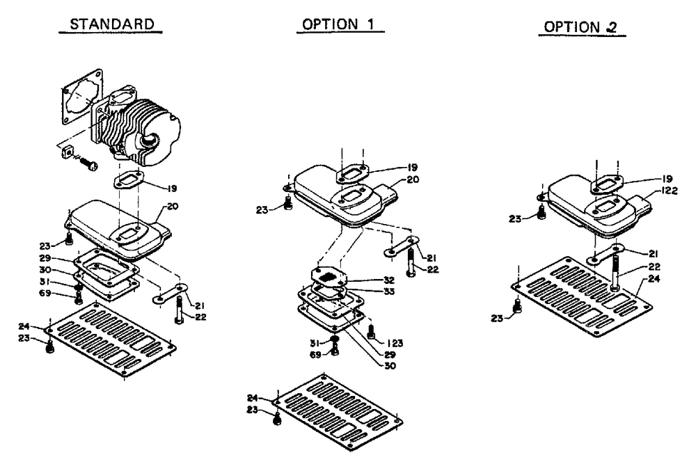Exhaust Diagram and Parts List for CS-315 000001 - 058000 Echo Chainsaw