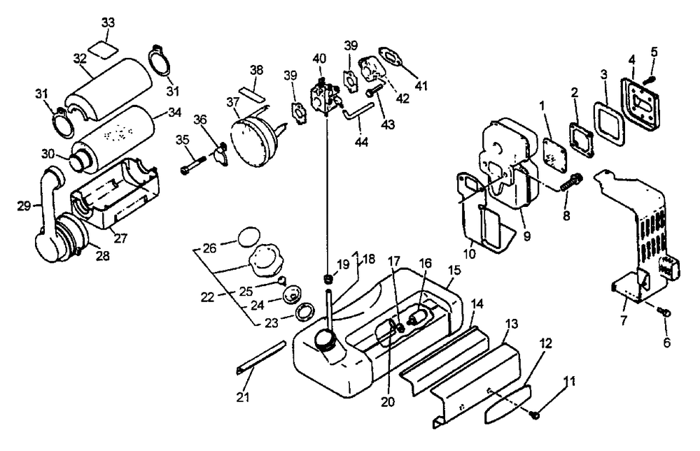 Exhaust, Fuel System, Intake (06/96) Diagram and Parts List for PB-400E (Type 1E)(001001 - 509500) Echo Leaf Blower / Vacuum