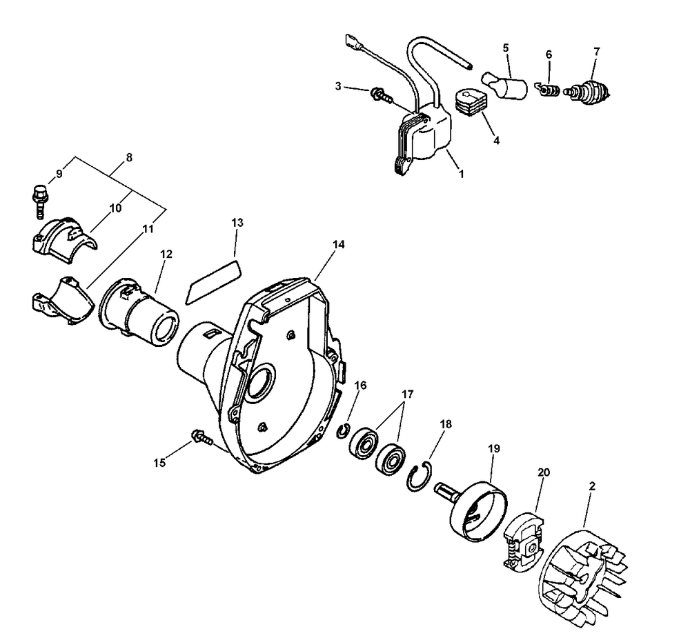 Ignition, Fan Case Diagram and Parts List for SRM-2100 159491 - 999999 Echo Trimmer