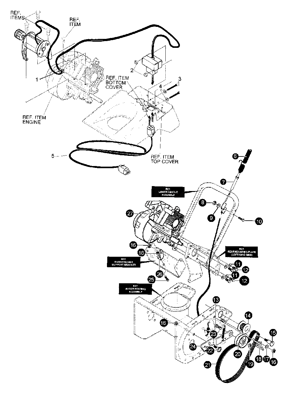Electrical, Drive Belt, Idler Pulley Diagram and Parts List for ST-5000E Type 1E Echo Snow Blower