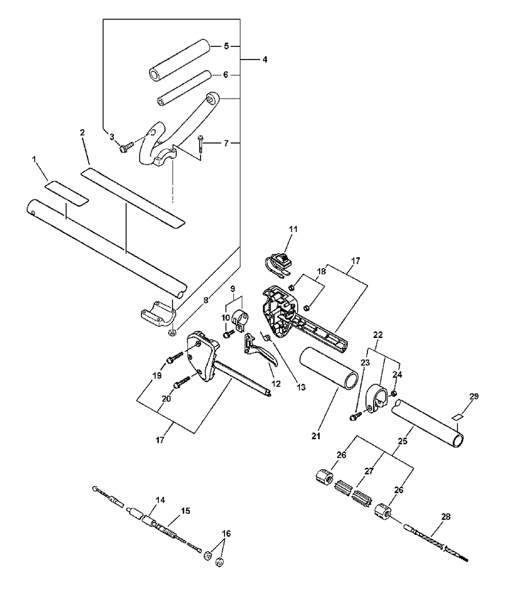Handle, Stop Switch, Throttle Cable, Driveshaft Diagram and Parts List for SRM-2100 159491 - 999999 Echo Trimmer