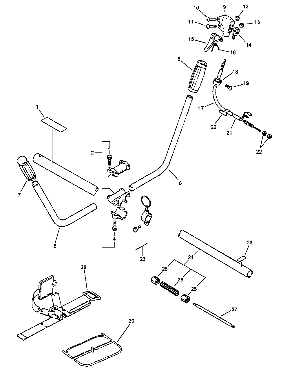 Drive Shaft, Handles, Throttle, Stop Switch, Harness Diagram and Parts List for SRM-2100 159491 - 999999 Echo Trimmer
