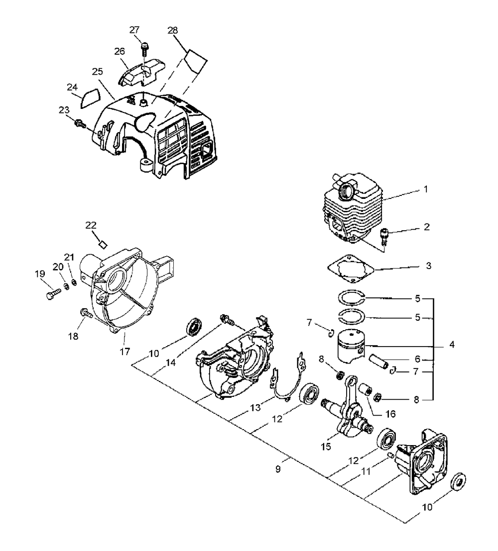 Crankcase, Engine, Engine Cover, Fan Case Diagram and Parts List for PPSR-2433 001001 - 503999 Echo Pole Saw